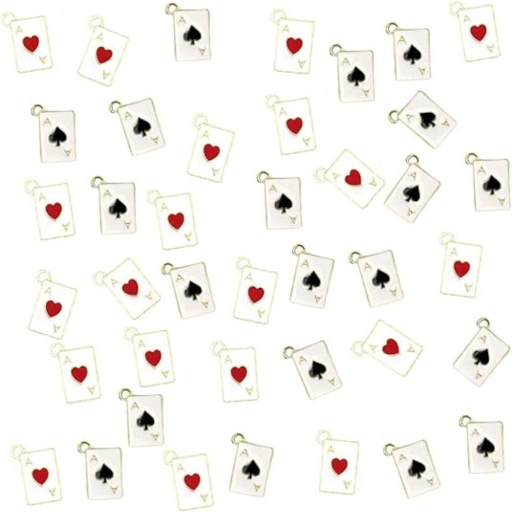Gold Enamel Pendants Heart Shape Block Poker Card Charms  DIY Jewelry Making