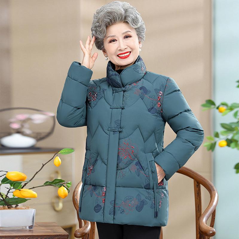 Winter Warm Cotton Coat for Middle-Aged and Elderly Women - Mid-Length Grandma Style Jacket