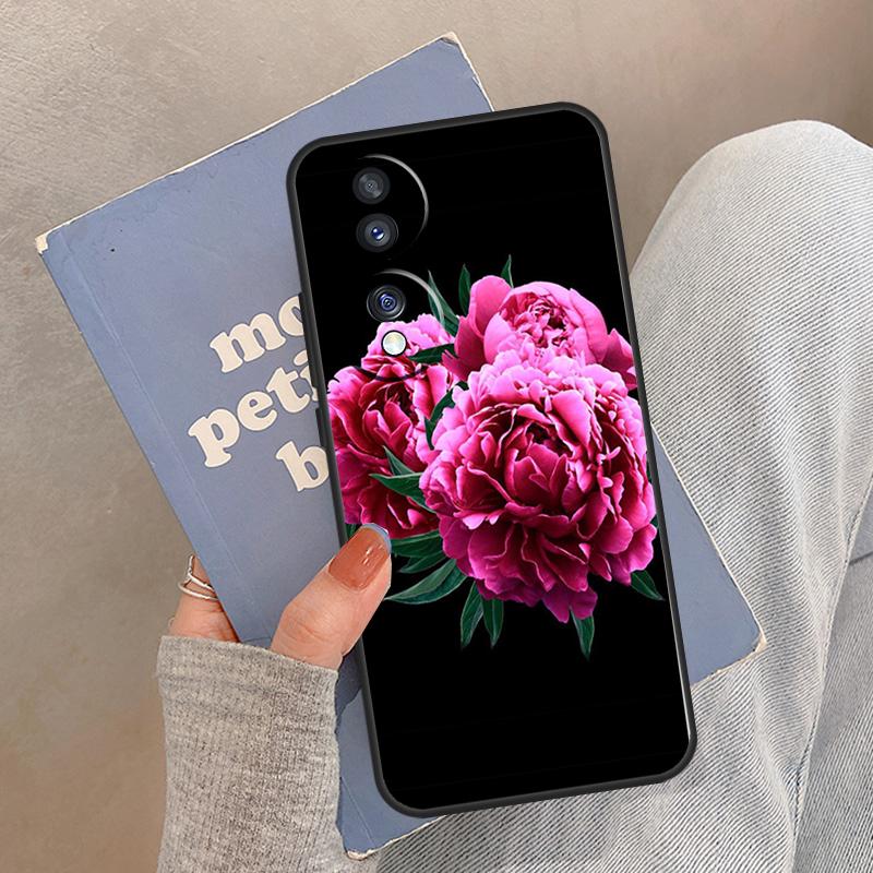 Elegant Pink Purple Peony Flower Case For Honor Magic 8 Pro 5 6 7 Lite Cover For Honor 400 200 90 70 50 X8a X8b X9a X9b X9c