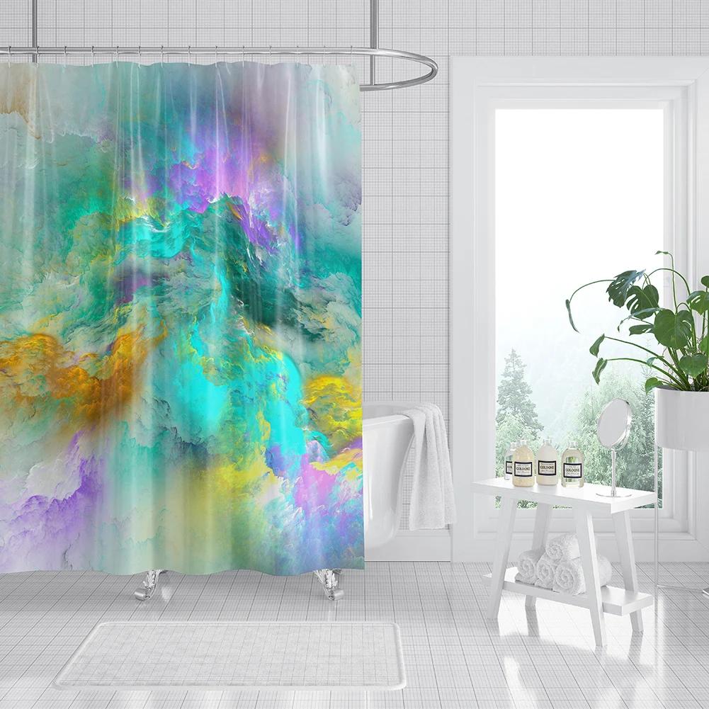 Colorful Galaxy Space Print Shower Curtain Psychedelic Sea Of Clouds Bath Curtain Decoration Waterproof Fabric Bathtub Screen