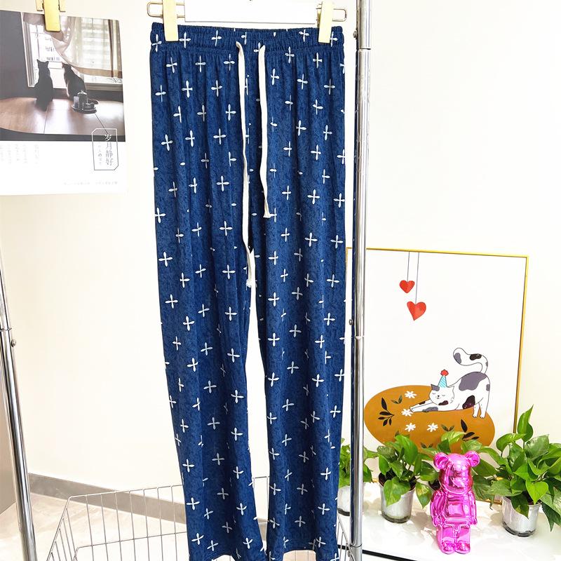 2025 Summer Fashion Imitation Denim Straight Cool Trousers High Waist Hundreds Of Thin Wide-legged Trousers Loose Thin Ladies Casual Trousers