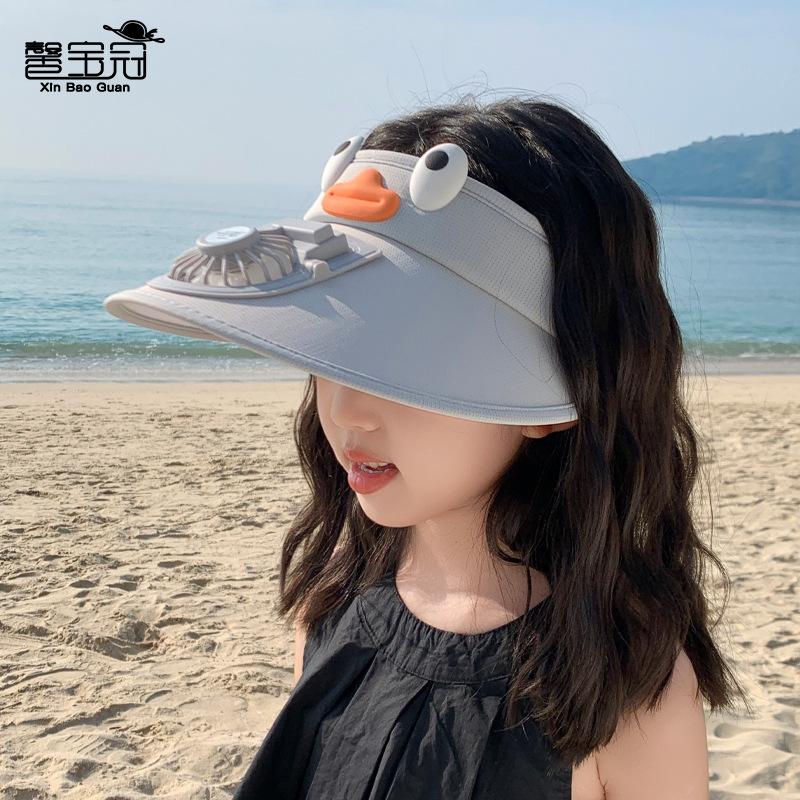 Children's hats summer boys and girls outdoor big brim with fan sun hat cartoon cute sun protection empty top hat