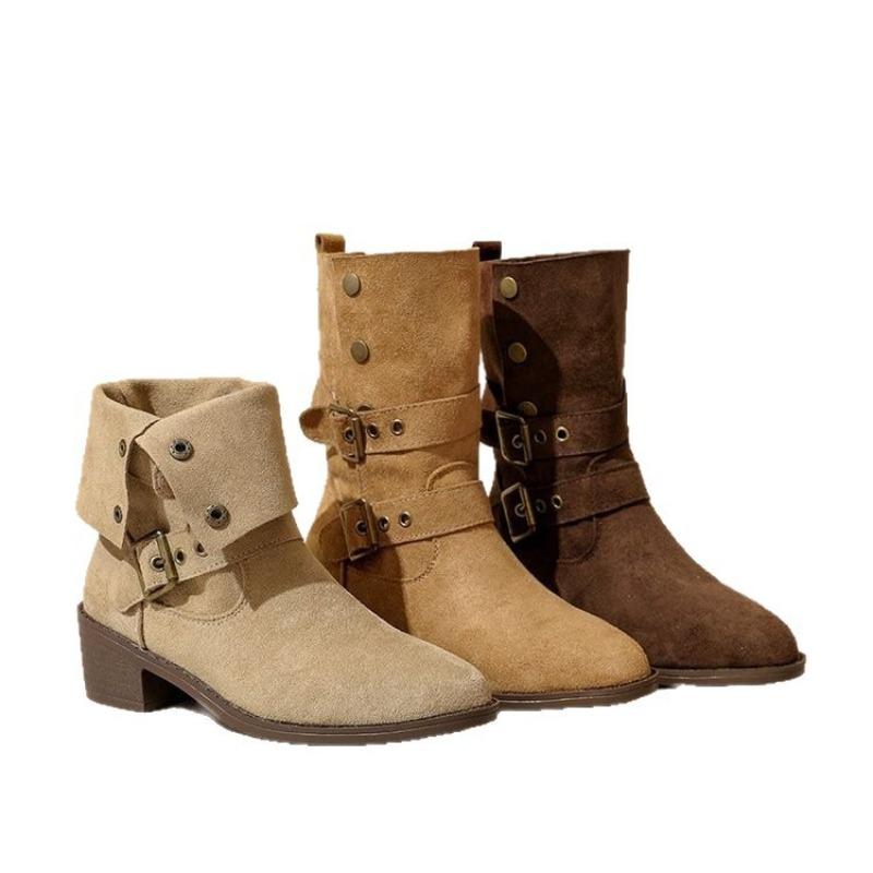 Short Boots Women's Skinny Boots Autumn New Vintage Maillard Western Pointed Boots Fashion Martin Boots