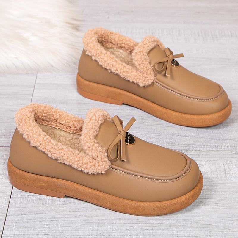 Women's Casual Winter Platform Moccasin Snow Boots With Faux Fur Lined Anti-Slip PU Leather Walking Shoes Slippers for Women Warm Outdoor Ankle Boots