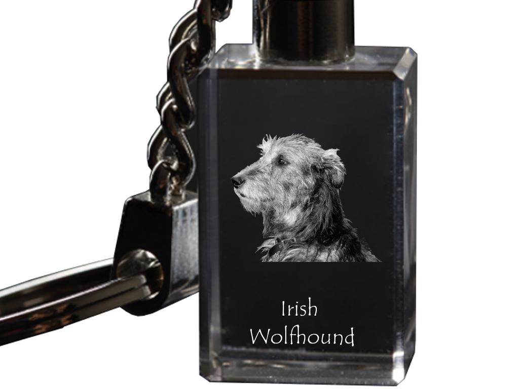 Irish Wolfhound - Crystal Key Ring with Dog Photo, Illuminated Key Ring, Unique Gift by Art-Dog Brand