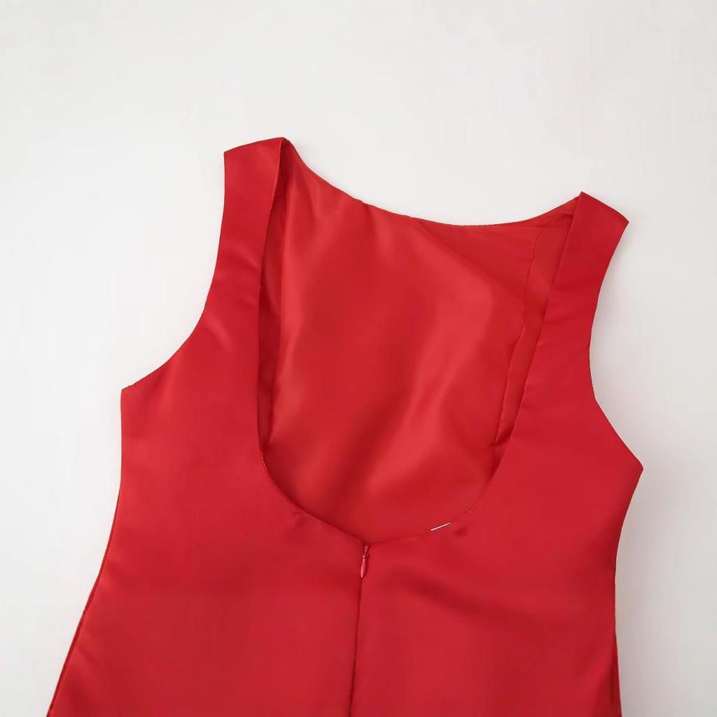 Rochie Mini Fără Mâneci, cu Un Umăr, Încrețită, Stil European și American pentru Femei, Primăvara 2025