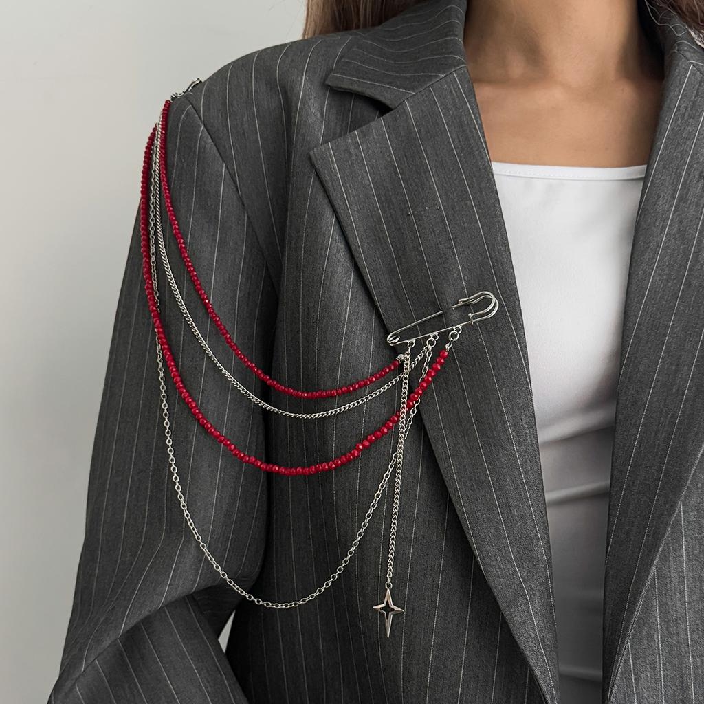 Salircon New Personality Crystal Beads Tassel Pendant Brooch for Women Men Multi-layer Creative Fashion Suit Jewelry 2026 New