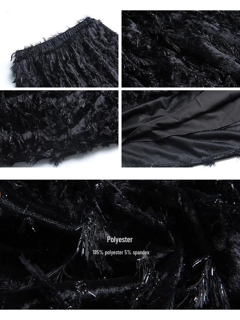 Ge Ming French Retro Velvet Jacquard Mid-Length A-Line Winter Skirt N894C