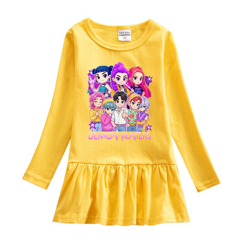 Multi-color Girls Kpop Rumi Zoey Mira Hunters Print Pleat Mesh Dress
