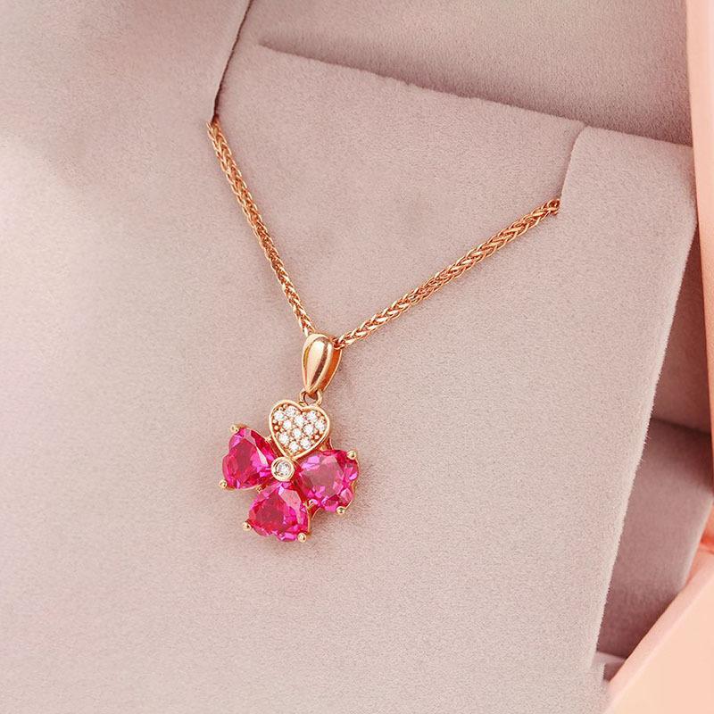 Gold Purple Gold Lucky Grass Pendant Rose Gold Plated Redstone Flower Clavicle Chain Jewelry