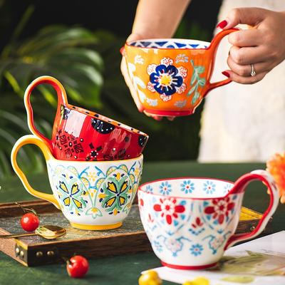 Blumenlied Griffbecher Keramik-Wasserbecher Haushalts-Frühstückstasse Becher Hochwertiger Becher Paar-Tasse