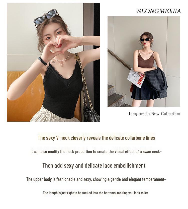 Korean Lace Camisole: Elegant Back Vest with Fixed Cup & Chest Pad