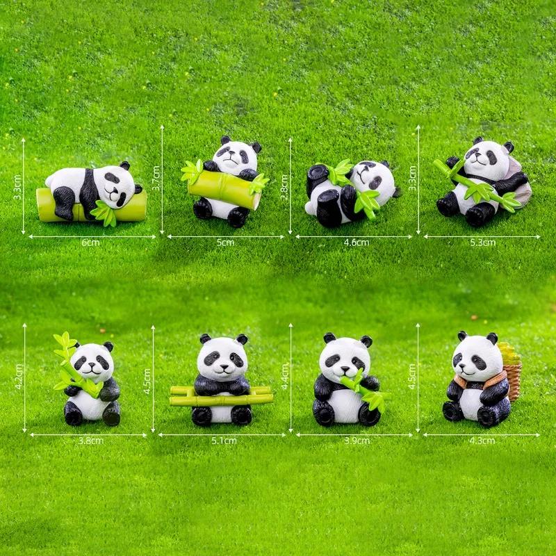 8PCS Micro Landscape Creative Cute Bamboo Panda Doll Gardening DIY Keychain Decoration Accessories Desktop Small Ornaments