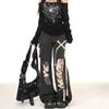 Women's New High-Waisted Wide-Leg Pants Punk Black Strap Distressed Ripped Jeans