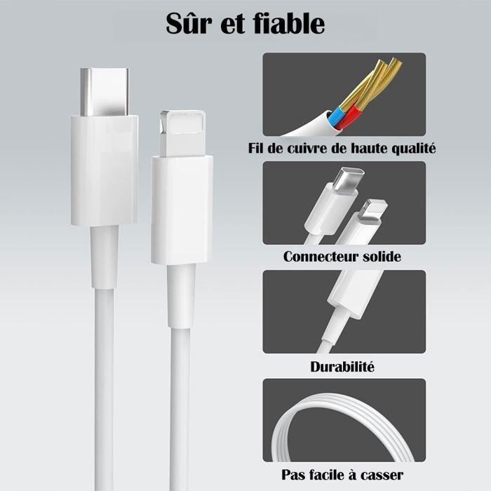 Chargeur Rapide - WENZYLIQUOX - 35W Kit - USB-C Vers Lightning - Câble MFi 2 M - Protection Surtension