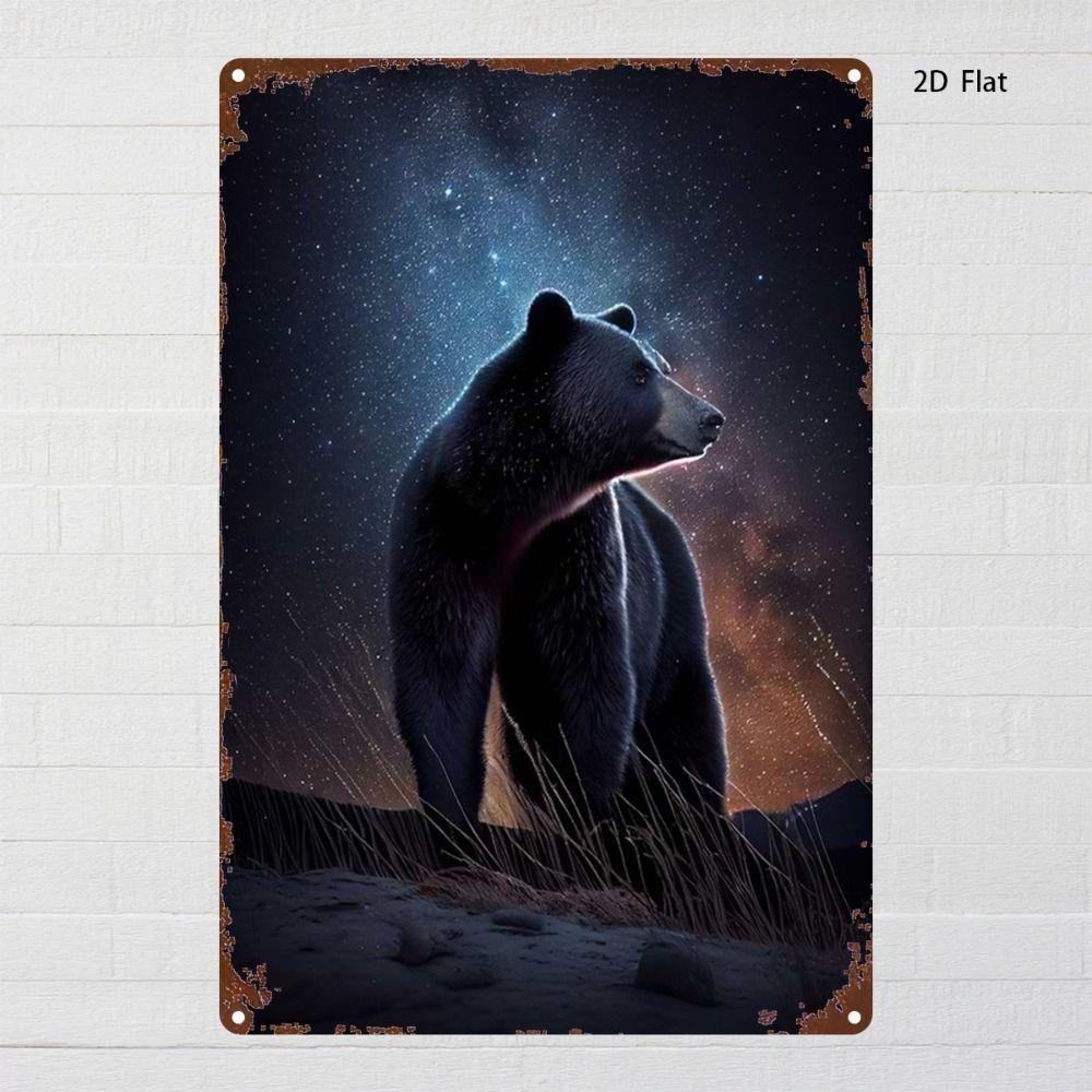 Retro Black Bear Mist Art Tin Sign 20x30cm Dramatic Wall Decor