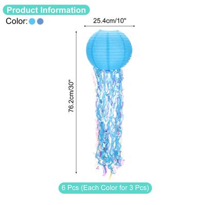 6pcs Jellyfish Paper Lanterns Hanging Colorful Lanterns Decorations for Ocean Under the Sea Theme Birthday Party