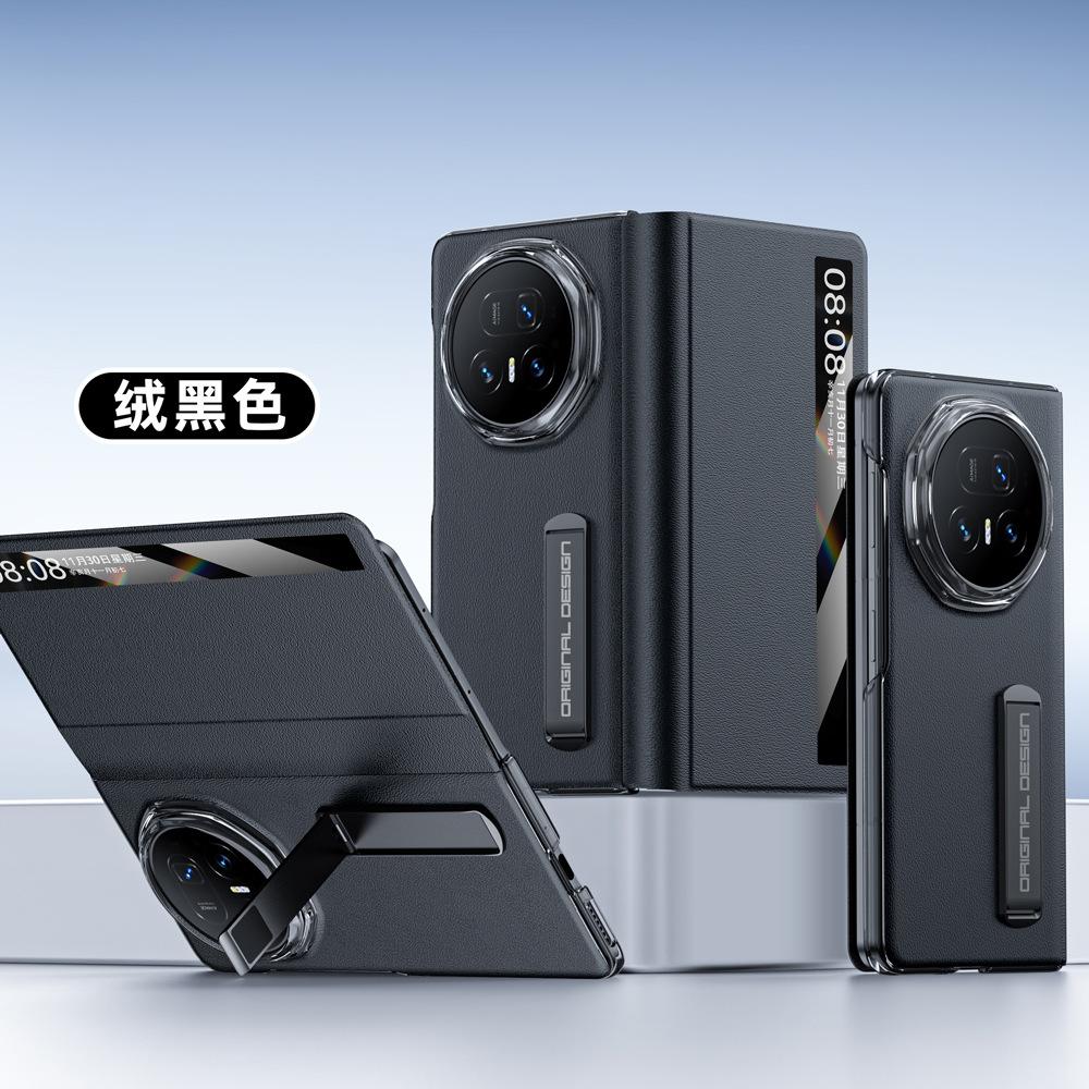 For Honor Magic V5 Case Top Grain Leather Hinge Protection Metal Kickstand Smart View Auto Sleep Wakeup Flip Cover