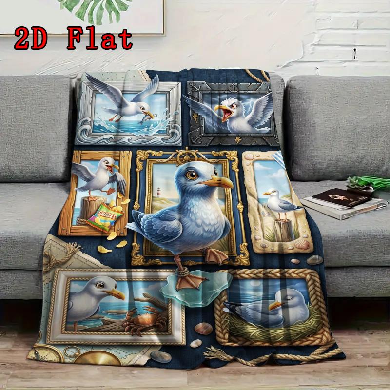 Seagull Frames Coastal Life 2D Flat Pattern Flannel Blanket, High Quality All Seasons, Home Decor, Warmth and Comfort, Perfect for Christmas Gifts.