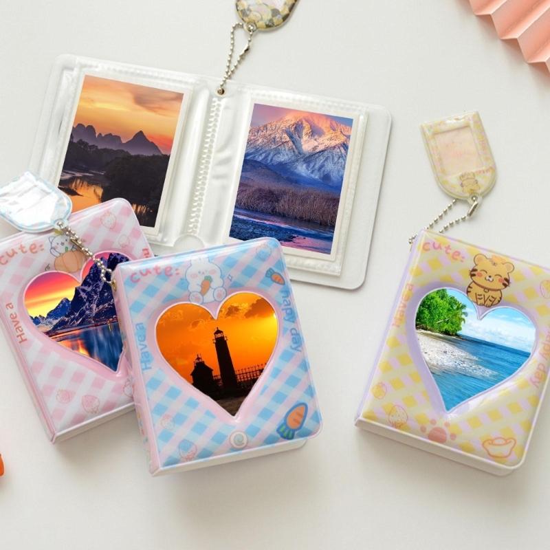 Mini Photo Album 3 inch 36 Sheets Hollow Heart Mini Card Organizer Bag for Children Girls Boys Holiday Birthday Gift
