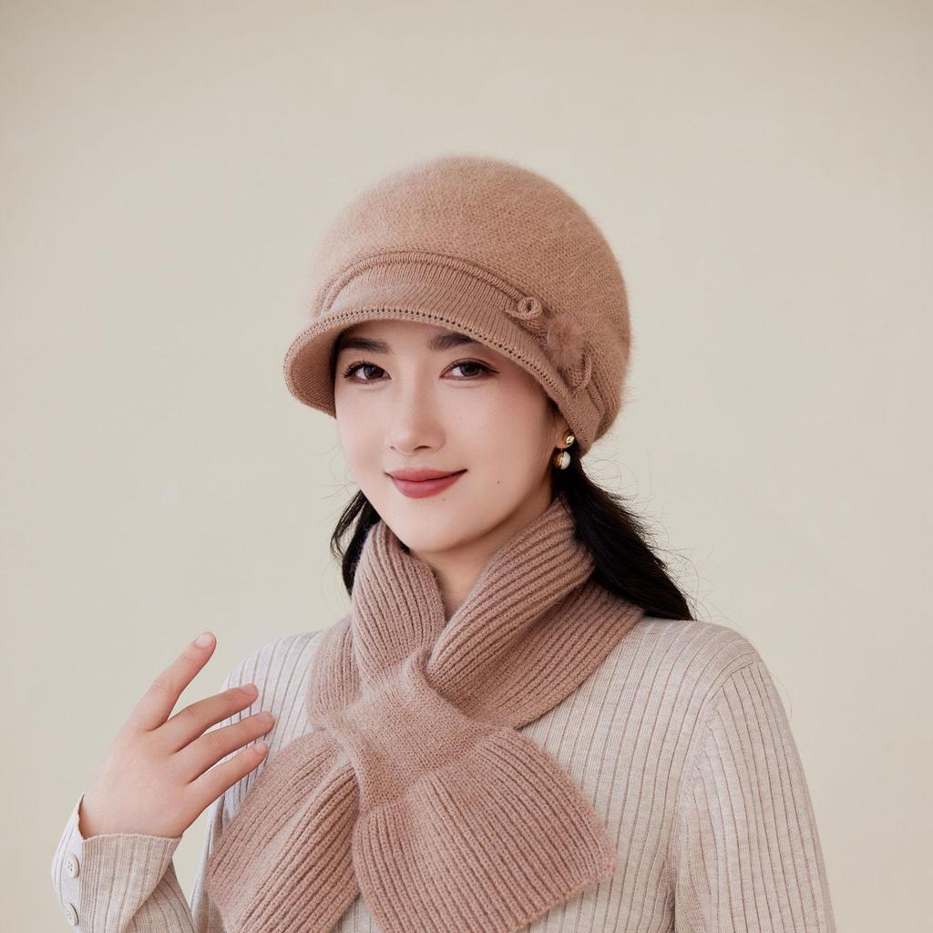 Mom Hat Winter New Fashion Plus Velvet Rabbit Fur Basin Hat Middle Aged and Elderly Elegant Light Luxury Ear Protection Warm Knitted Hat