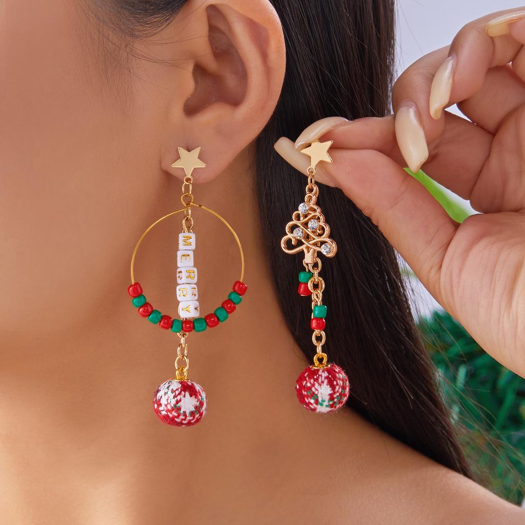 New Trendy Asymmetric Christmas Earrings Creative Design Christmas Tree Snowflake Bells Drop Earrings Xmas Holiday Jewelry Gifts