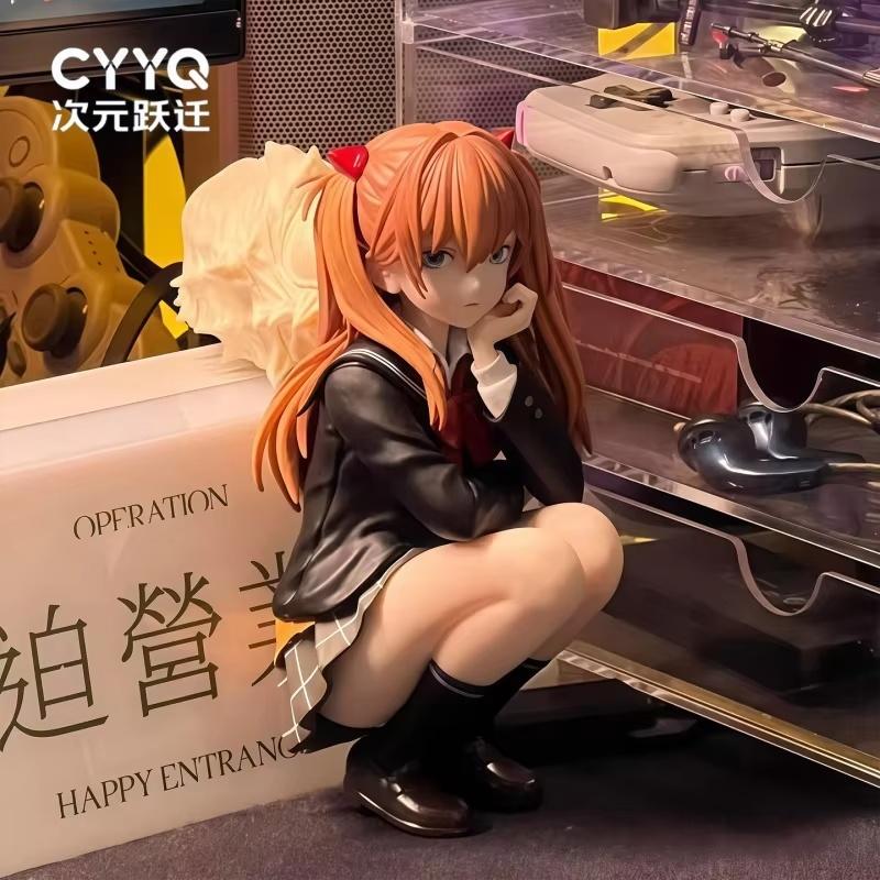 Anime Girl Asuka Academic-Style Squatting Pvc Action Figure Collectible Model Desktop Desktop Pc Case Decoration Toy Gift 10Cm