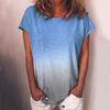 Summer Woman Plus Size Rainbow Gradient Printed Fringe Short Sleeve T-Shirt