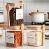 Glass sealed jar with spoon, kitchen miscellaneous grains and dried fruits storage bottle, bamboo and wood lid with spoon, household seasoning jar