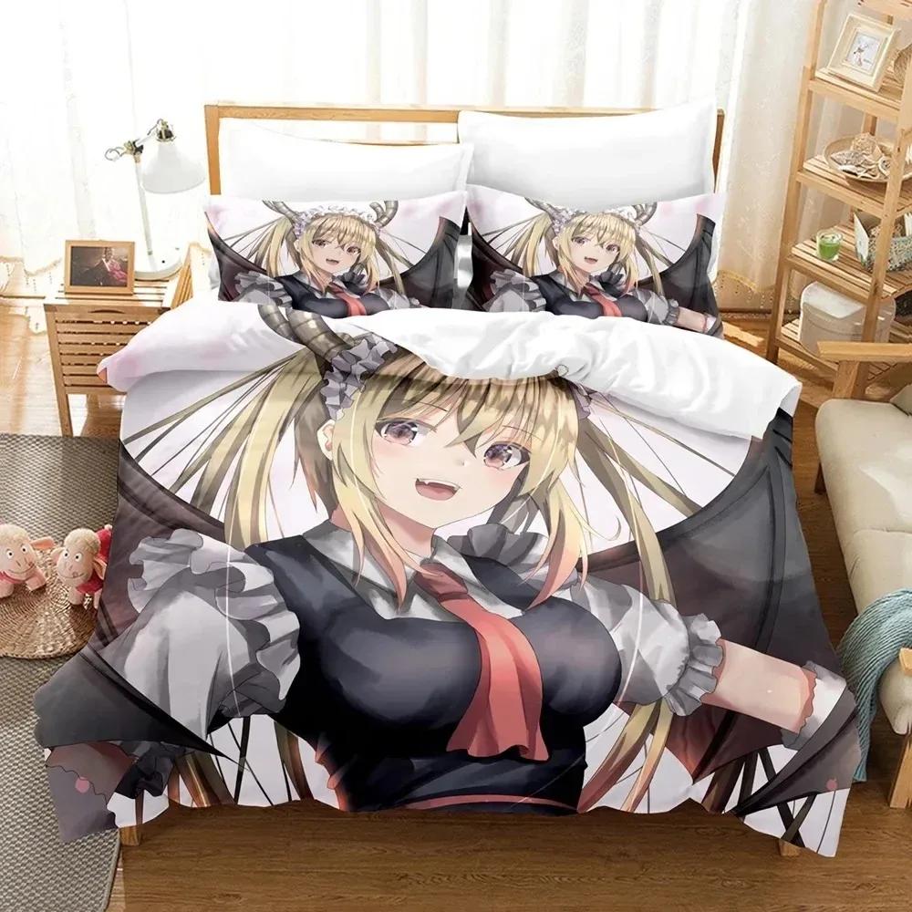 3D Printed Anime Miss Kobayashis Dragon Maid Kanna Bedding Set Boys Girls Twin Queen Size Duvet Cover Pillowcase Bed Kids Adult