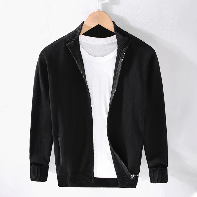 Осенне-зимний мужской свитер облегающий свитер с высоким воротом повседневный трикотаж однотонный кардиган свитера повседневная куртка на молнии из чистого хлопка XXXL 3648₽