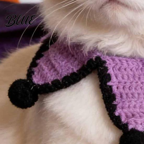 Adjustable Dog Bib Knitted Star Pet Bib Handmade Shape Cat Crochet Skin-friendly Collar with Black Pom-poms for Cats Small Dogs Halloween Outfit