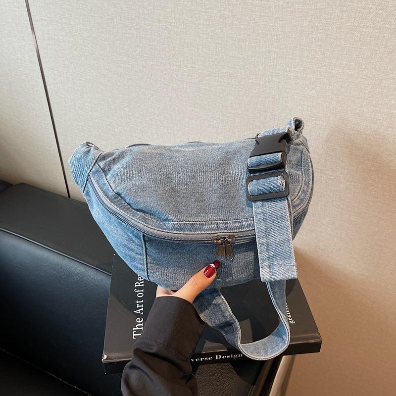 

Простая джинсовая легкая нагрудная сумка 2025 родитель-ребенок женская сумка-мессенджер повседневная спортивная универсальная наплечная сумка синий