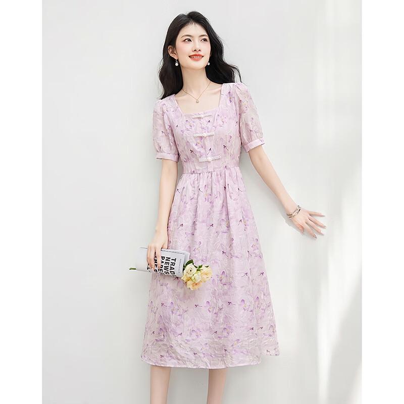 Elegant French Style Floral Print Midi Dress
