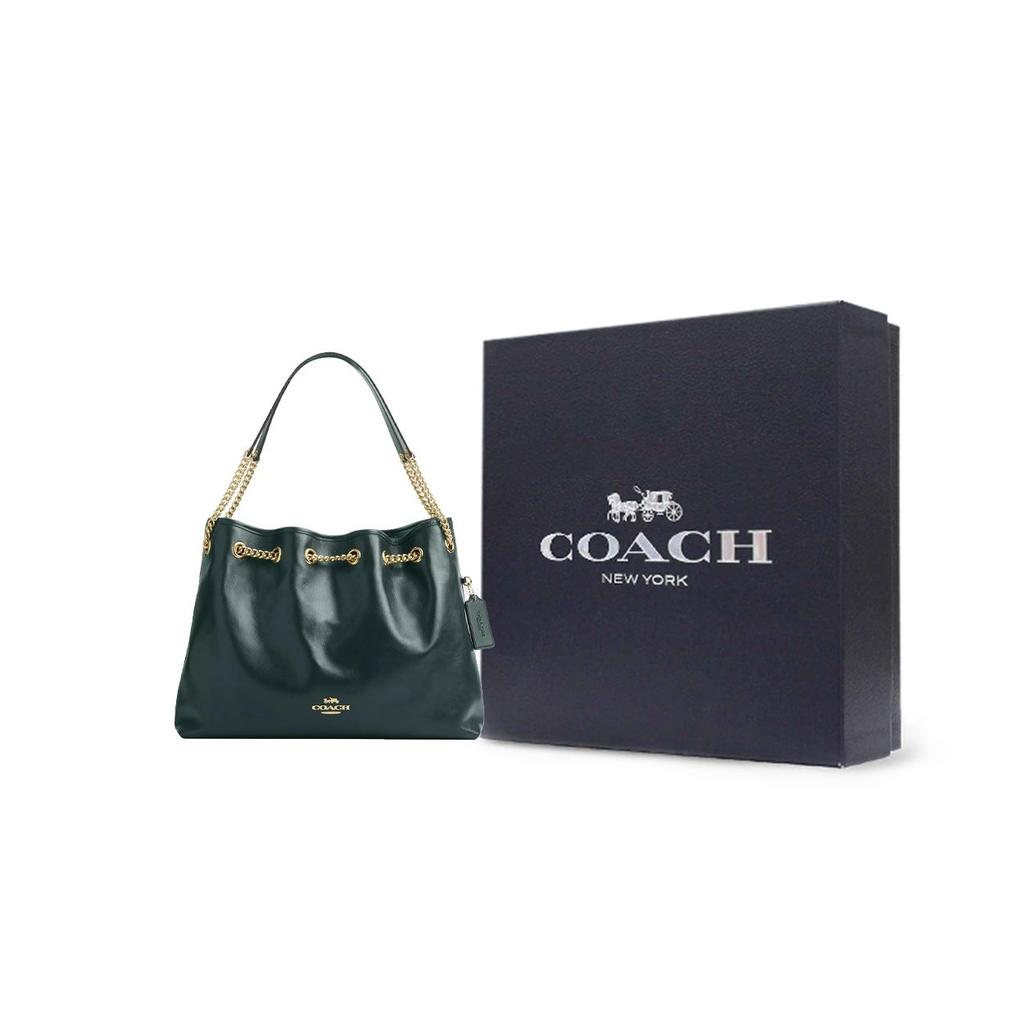Coach Evelyn 34 Multifunctional Pocket Leather Shoulder Bag Large Women Bags Dark-Blue-Green CCZ79-IMCEH