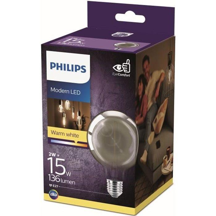 Ampoule LED - PHILIPS - Globe Mini Smoky - 2 W - Blanc chaud - E27