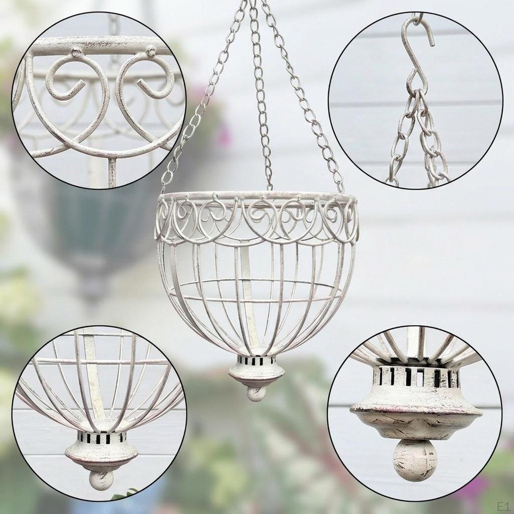 Decorative Hanging Planter, Wire Plant Basket, Ideal for Indoors, Country Houses, Patios, Gardens