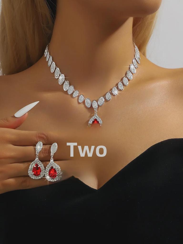 Elegant Diamond Earrings & Necklace Set - Luxury Jewelry for Ladies, Perfect for Dinner and Weddings, European & American Style.