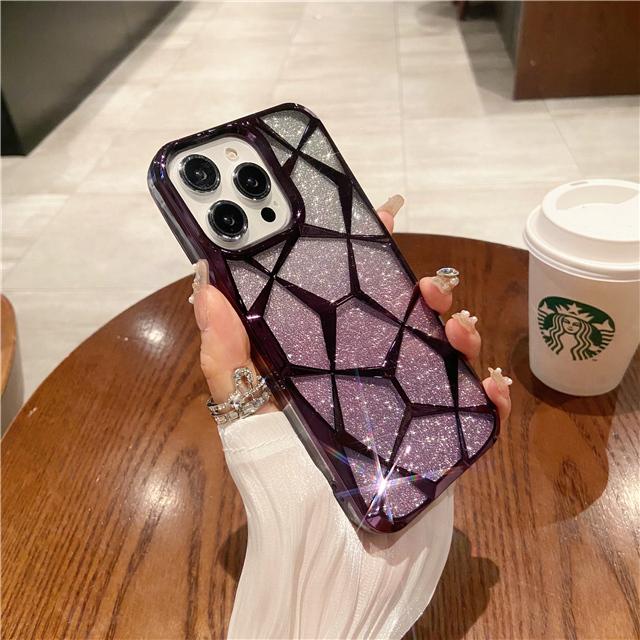 

Plating Transparent Diamond Flash Glitter Phone Case For For Iphone 17 air 11 12 13 14 1 16 Pro Max Bumper 3D Hollow Cover Pc + tpu&iPhone 11
