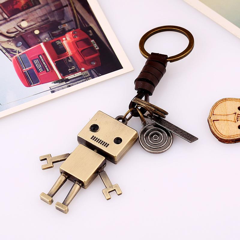 Simple Cartoon Cute Robot Keychain Personalized Retro Woven Key Pendant Creative Bag Pendant