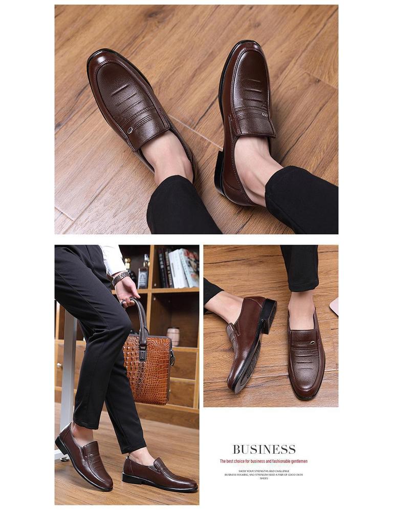 2024 Autumn Men's Soft Sole Casual Leather Shoes - Breathable Business Footwear for Middle-Aged and Elderly