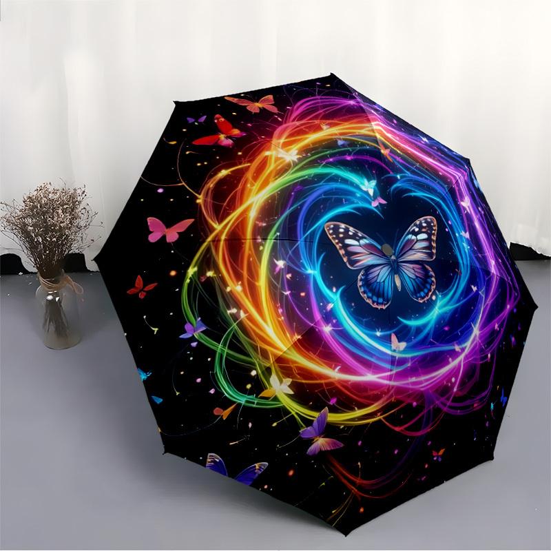 1pc Butterfly Rainbow Swirl Automatic Umbrella - Automatic Opening And Closing, Sturdy Iron Frame, Formal Occasions yy251018134