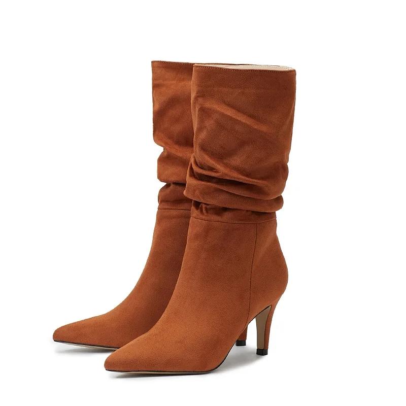 Fashion Eilyken Pleated Pointed Toe ANKLE Boots Women Fashion Thin Low Heels Shoes Autumn Vintage Western Mid-Calf Booties Zapatos Mujer