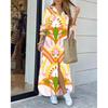 Dames Casual Dagelijkse Lange Mouw Omgeslagen Kraag Jurk Knopen Kettingen Print Mode Streetwear Jurk Losse Lange Jurk