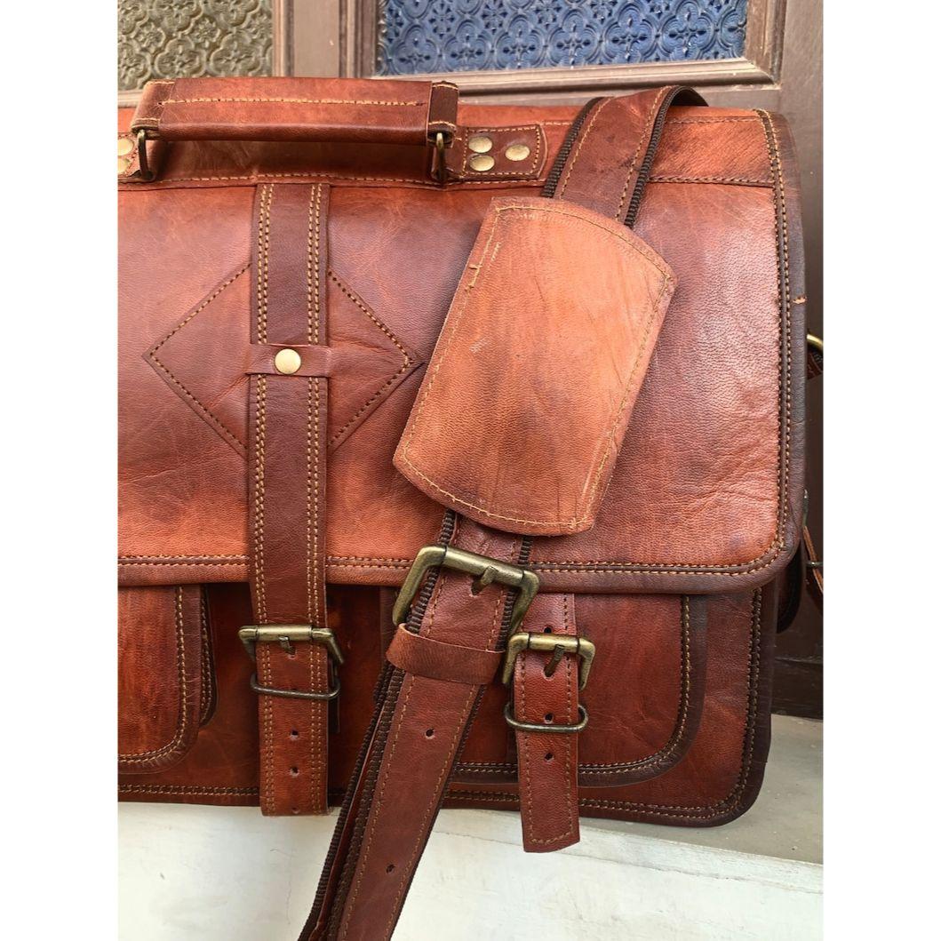 18 дюймов винтажная кожаная дорожная сумка-мессенджер ручной работы для офиса через плечо — фото 2