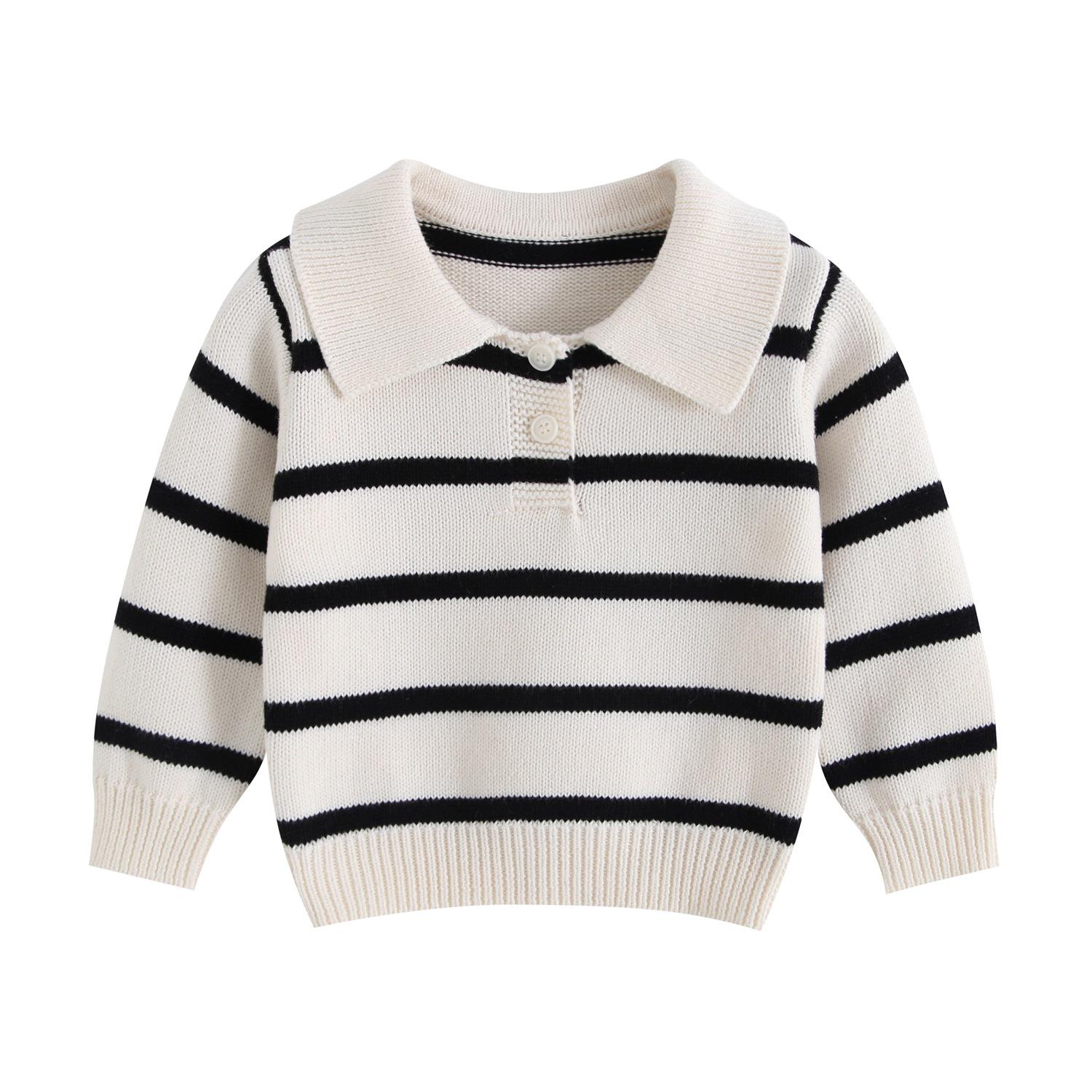 Korean Unisex Kids  Cotton Striped Sweater with Lapel 73 cm