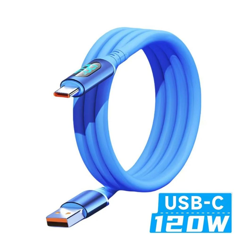 

120W 6A USB C To Type C Cable Fast Charging LED Digital Display Silicone Anti Breakage Fast Charging Cords for Apple Samsung 1m