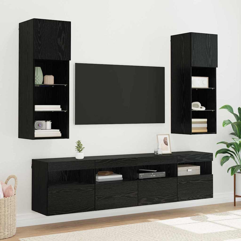 TV Wall Cabinet with LED Black Oak Effect 40 X 30 X 40 Cm