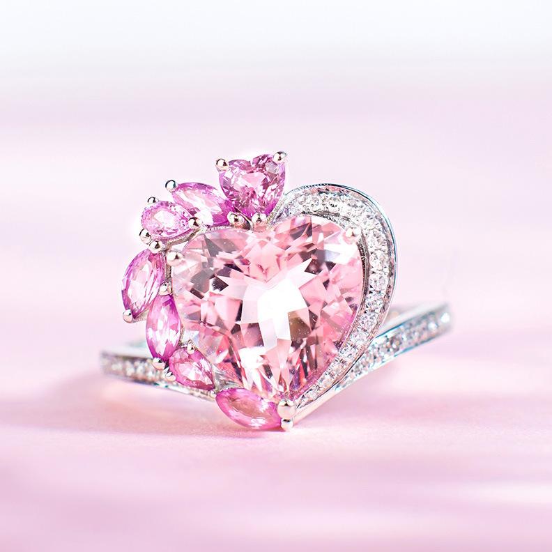The Blogger Has The Same Heart-Shaped Morganite Ring Pendant For Women, Bright And Light Luxury, Full Of Diamond Powder Heart Necklace, Colorful