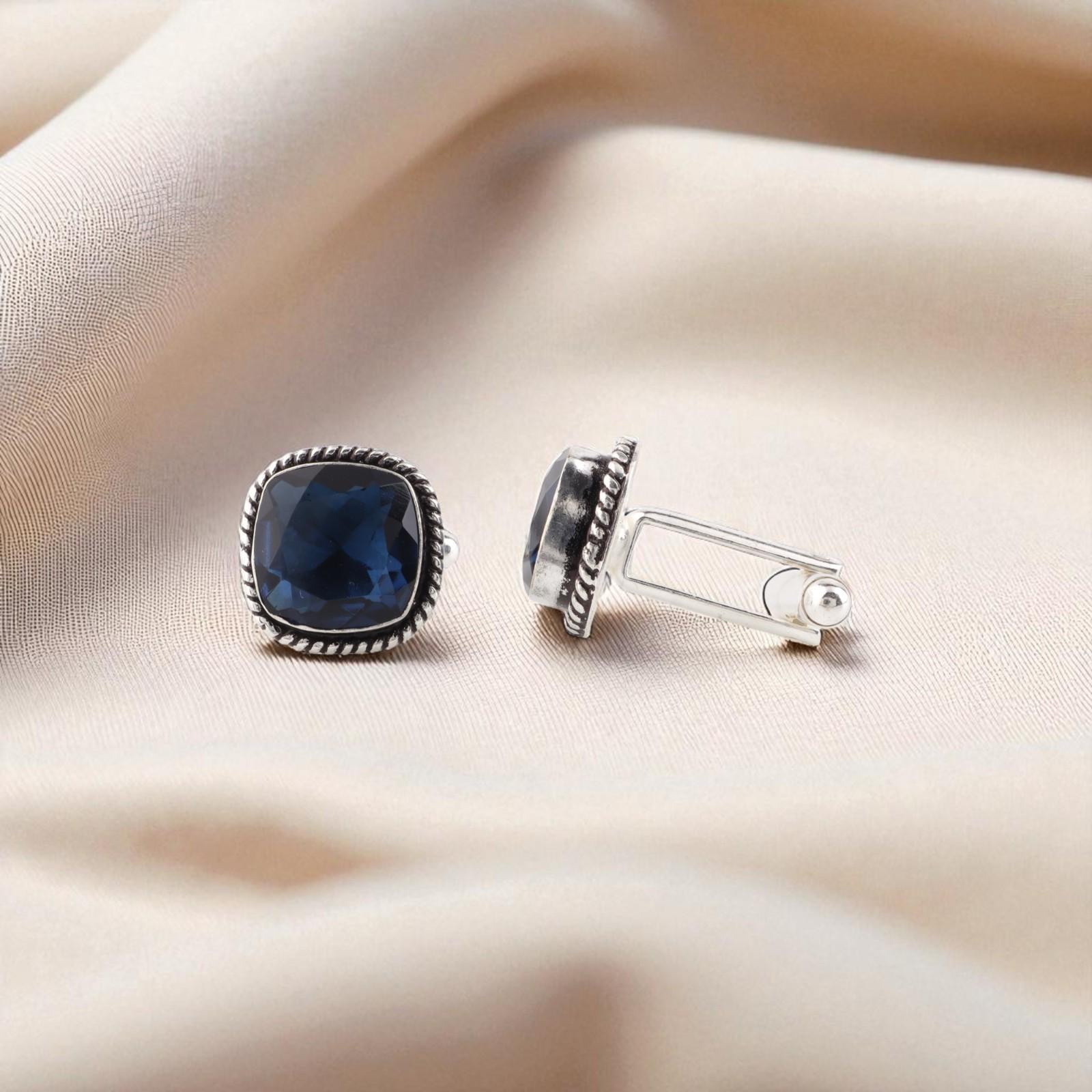 

London Blue Topaz Gemstone 925 Sterling Silver Jewelry Handmade Cufflinks 0.61 CL-7-13